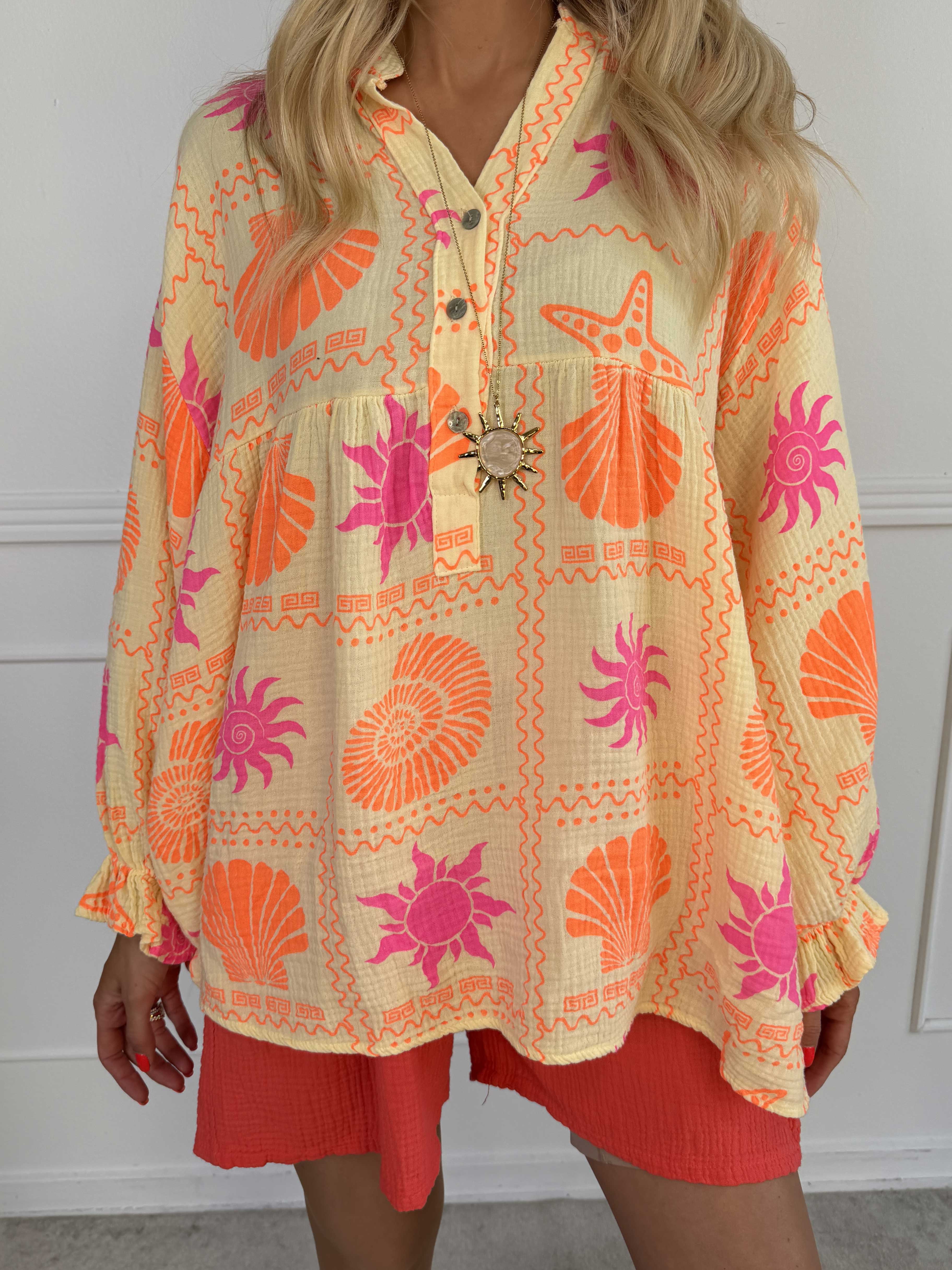 Diva - Mønstret tunikaskjorte i blødt bomuldsbæk-og-bølge-stof